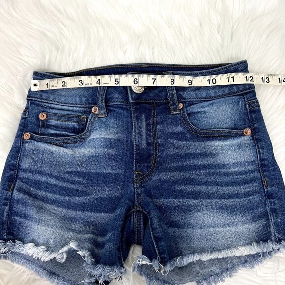 American Eagle Womens 00 Midi Distressed Cutoff Shorts Super Stretch - Picture 6 of 8